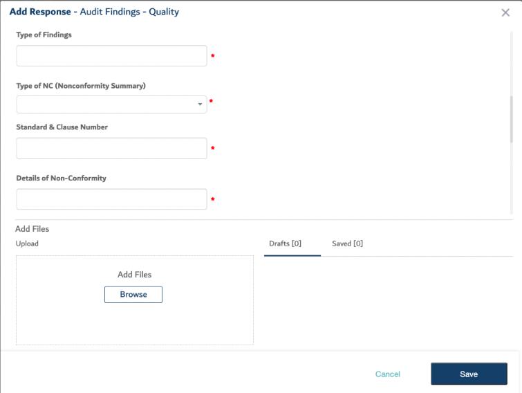 Add response form for audit findings and quality non-conformances.